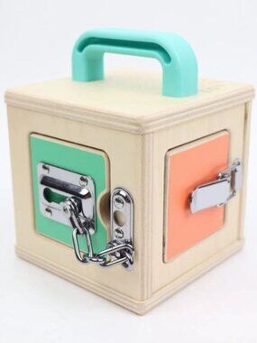 LOVEVERY Lockbox Wooden Lock Latch Activity Box Learning Toy Toddler